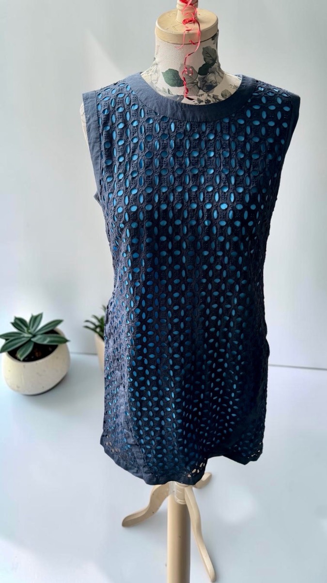 Next Navy Broderie Anglaise Dress UK 14
