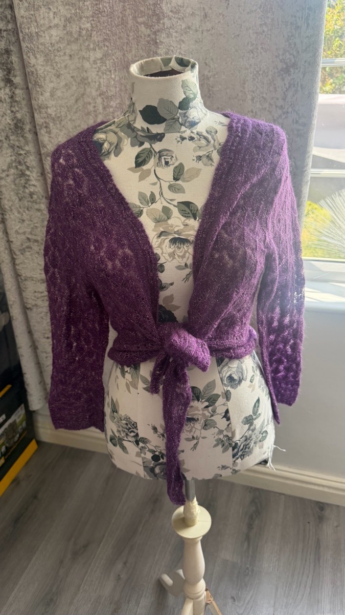 Marble Purple Sparkly Tie Front Bolero Cardigan