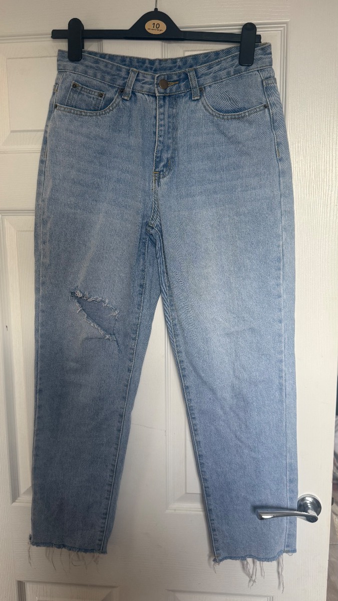 SHEIN Light Blue Distressed Mom Jeans UK 8