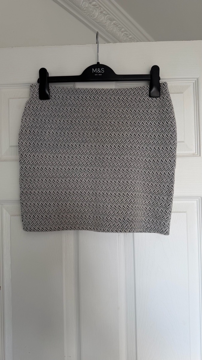 Atmosphere Grey Herringbone Mini Pencil Skirt UK 8