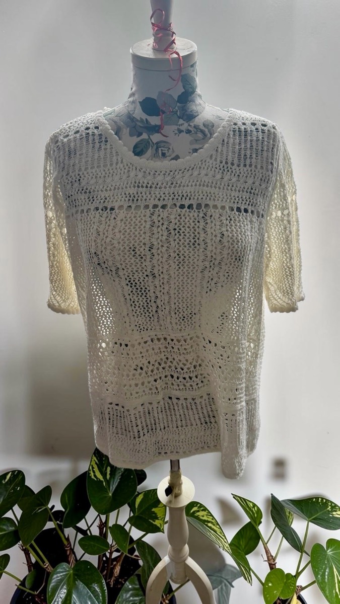 George Cream Crochet Knit Top UK 16 Boho Summer