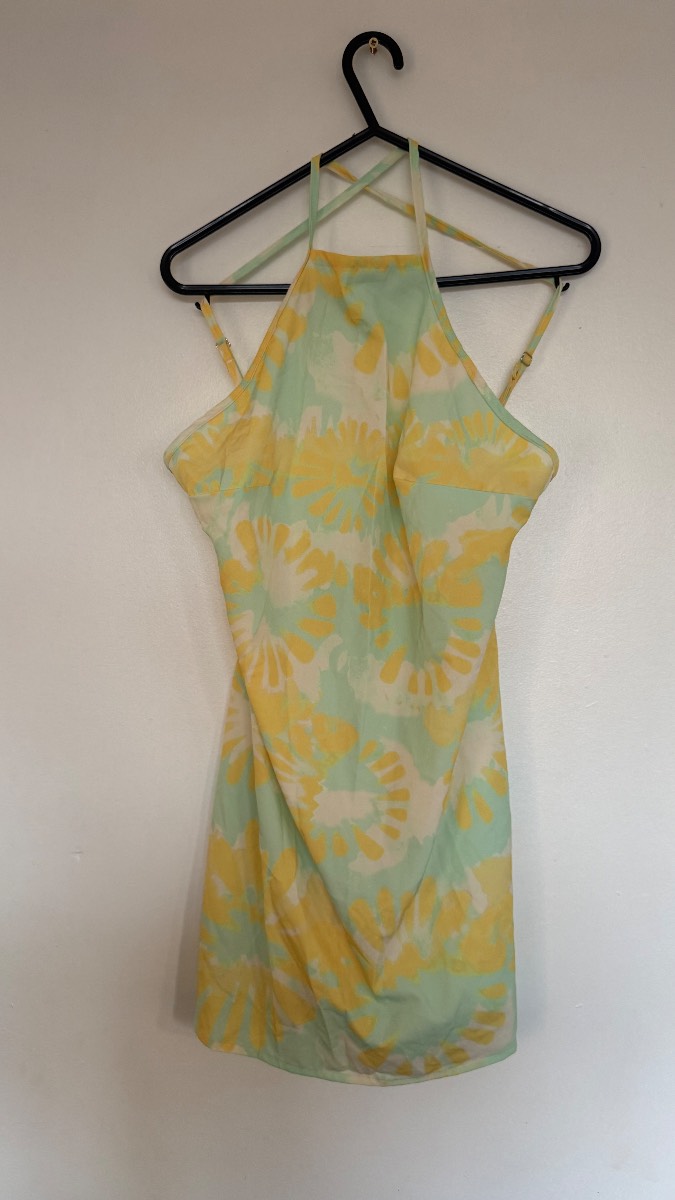 Floral Mini Dress UK 8 Green Yellow Summer Holiday Party Dress