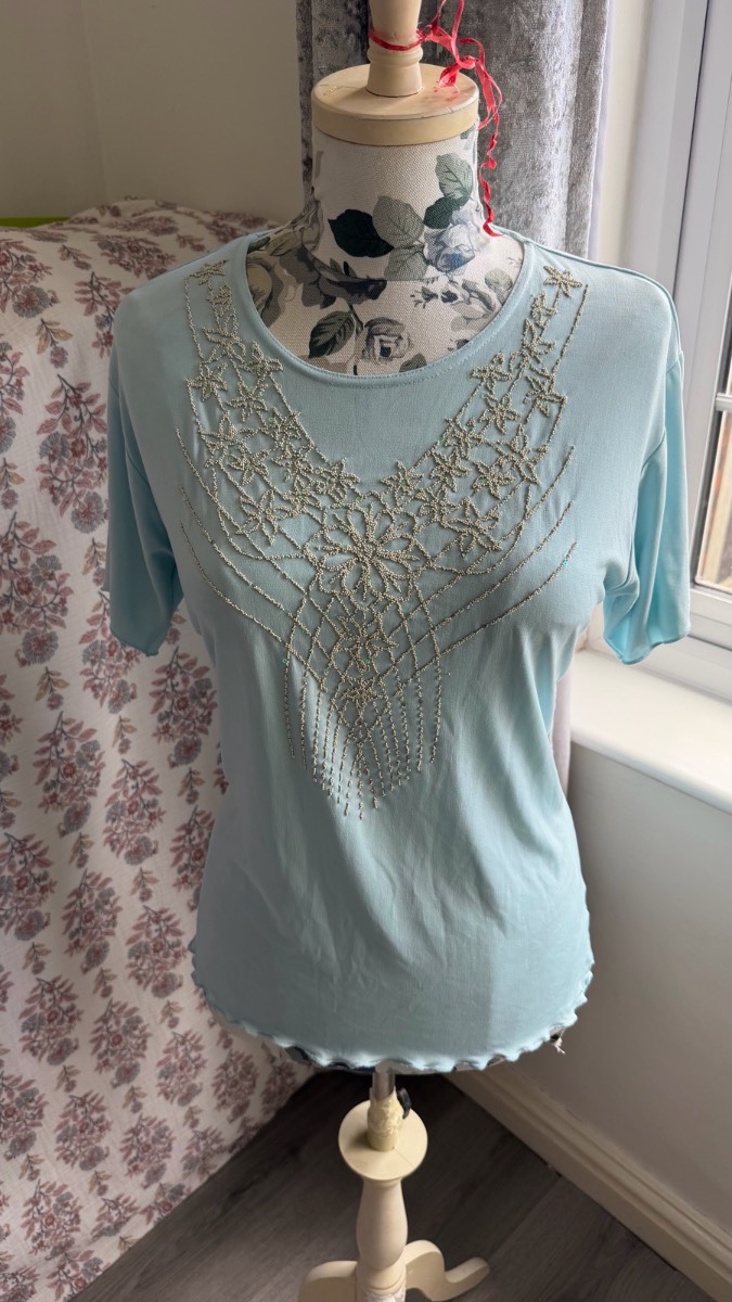 Mint Green Beaded Embellished Top UK 14