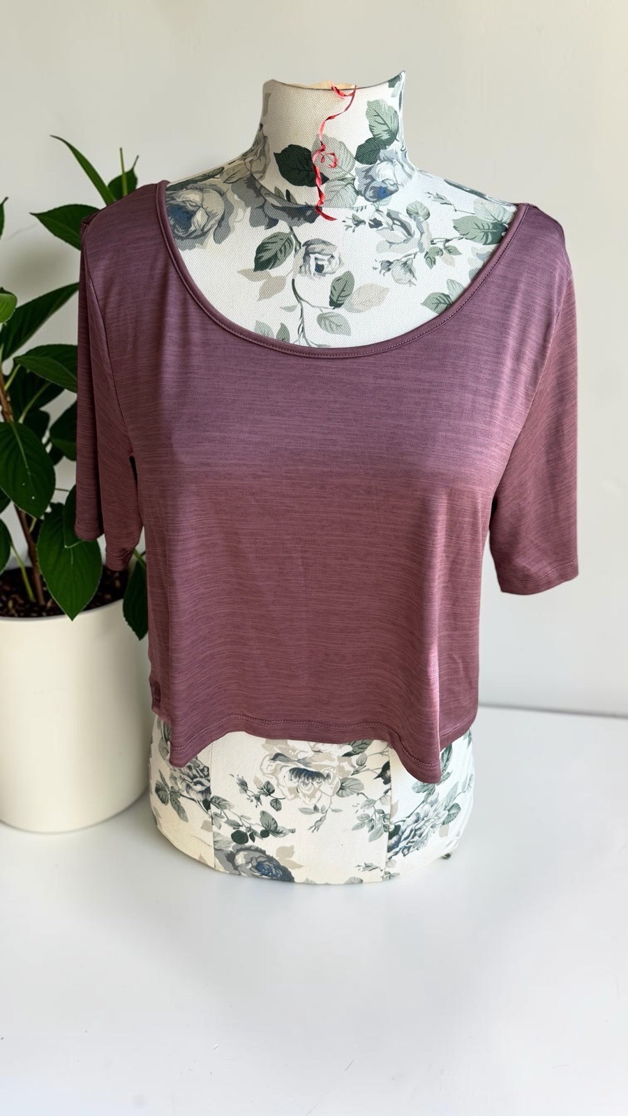 Dusky Mauve Plum Cowl Back Top UK 16 18 Short Sleeve Stretch Unbranded