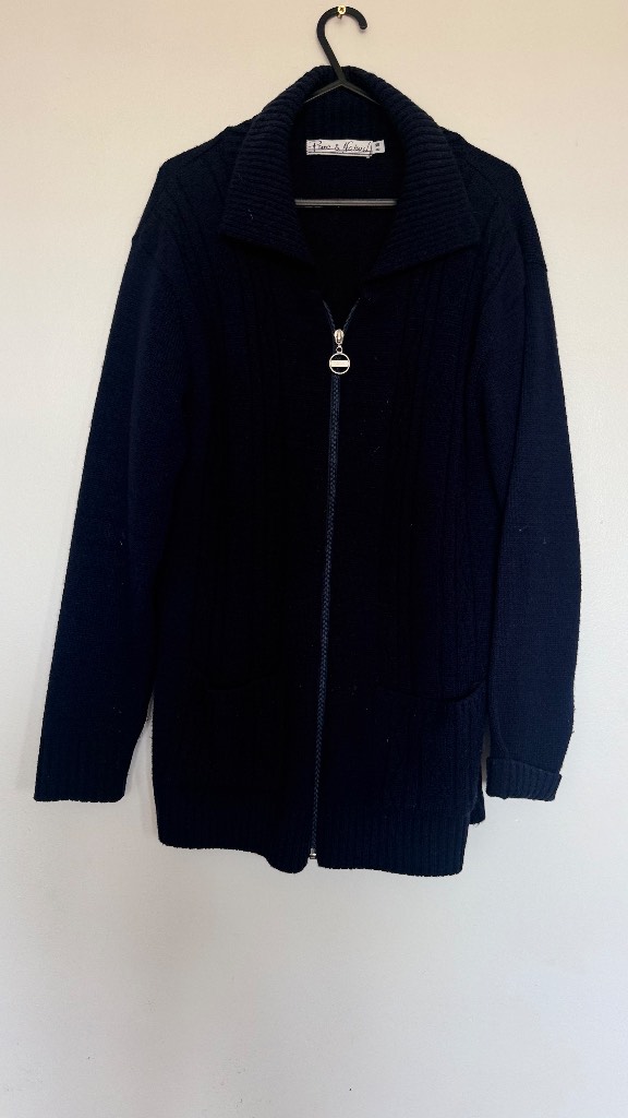 Pure & Natural Navy Zip Up Knitted Cardigan Size S/M Chunky Knit Pocket Jacket