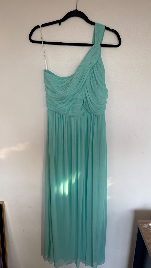 Alfred Sung D691 Coastal Mint Chiffon One Shoulder Bridesmaid Dress UK 10 BNWT