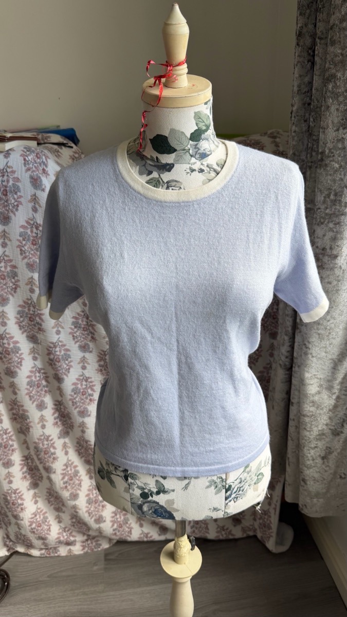 Lucia Woolmark Blend Light Blue Short Sleeve Jumper UK 16