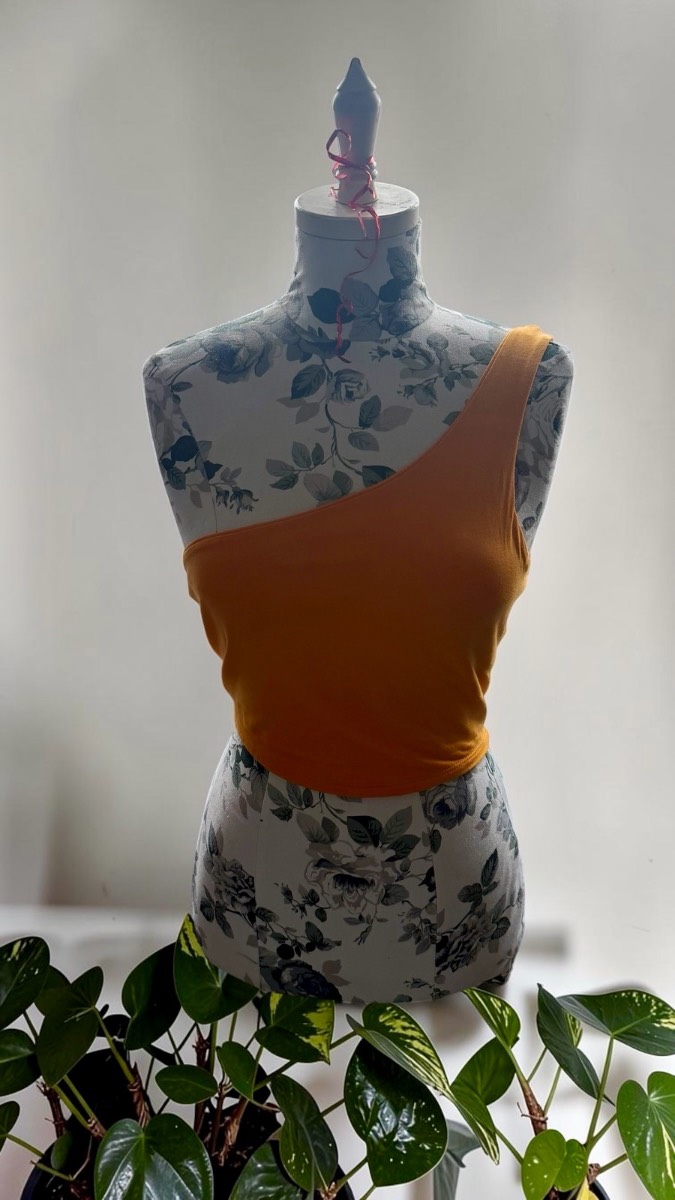 Primark One Shoulder Crop Top Size S Mustard Orange