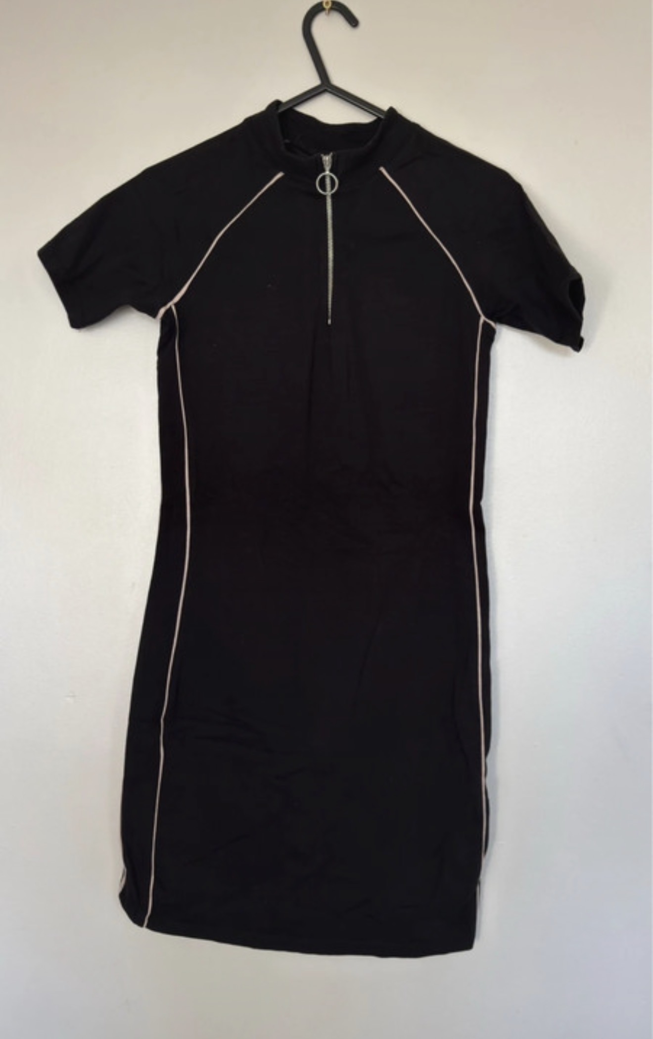 New Look 915 Girls Black Bodycon Dress 12–13 Years Zip Front Short Sleeve