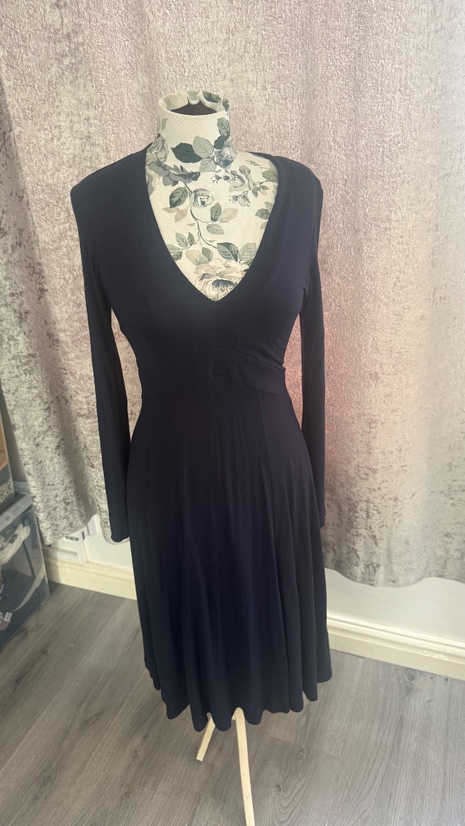 LK Bennett Navy Blue V Neck Long Sleeve Dress UK 10