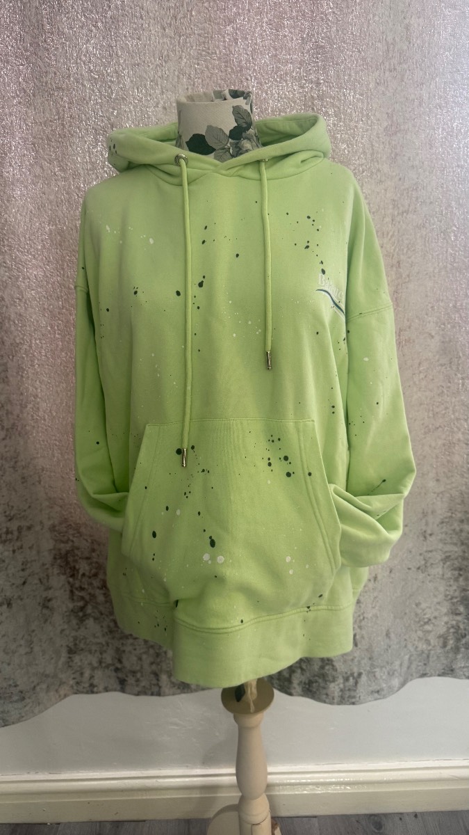Balenciaga Lime Green Paint Splatter Hoodie Oversized Luxury Streetwear Size M