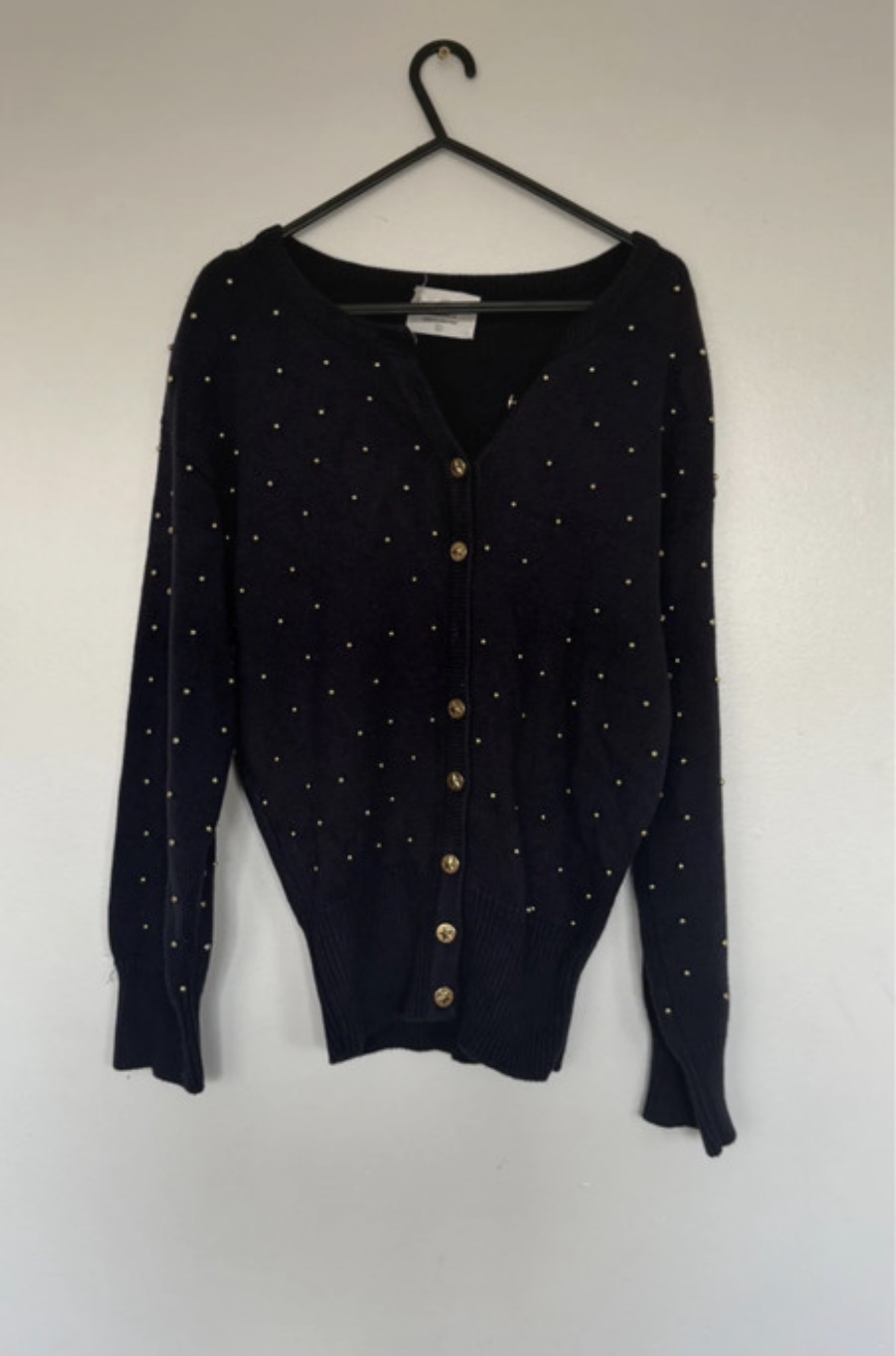 Marisa Christina Classic Cardigan Size S Black Gold Stud Buttoned Knit