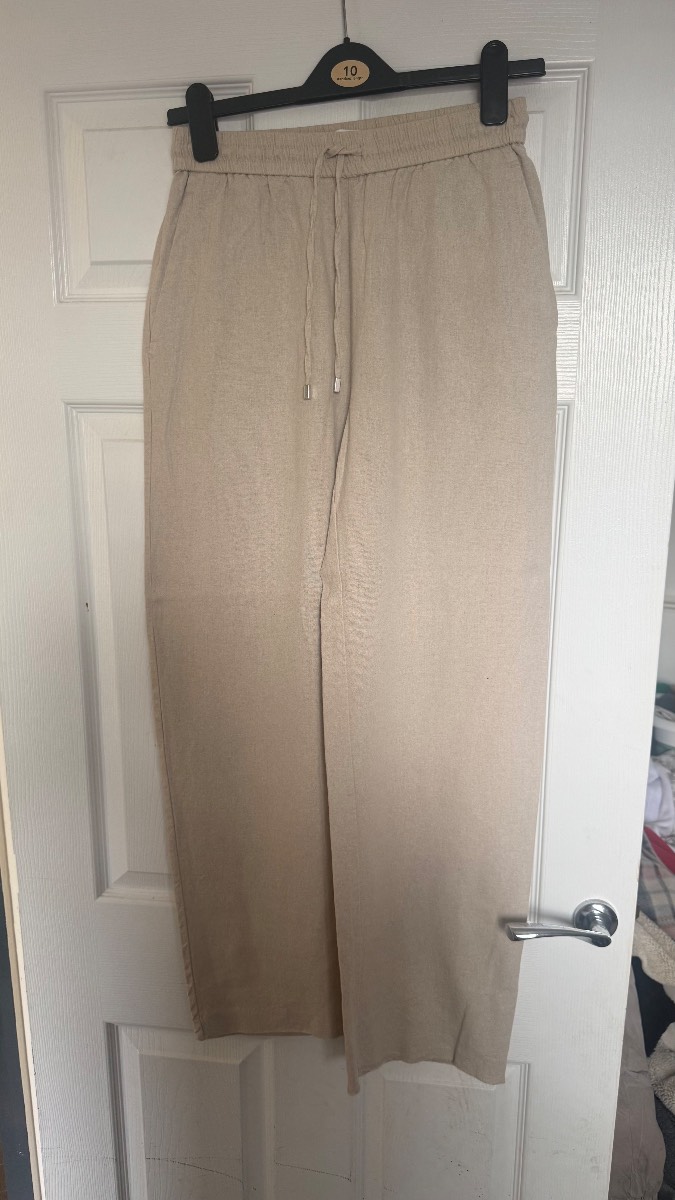 Zara Beige Linen Blend Wide Leg Trousers Size S