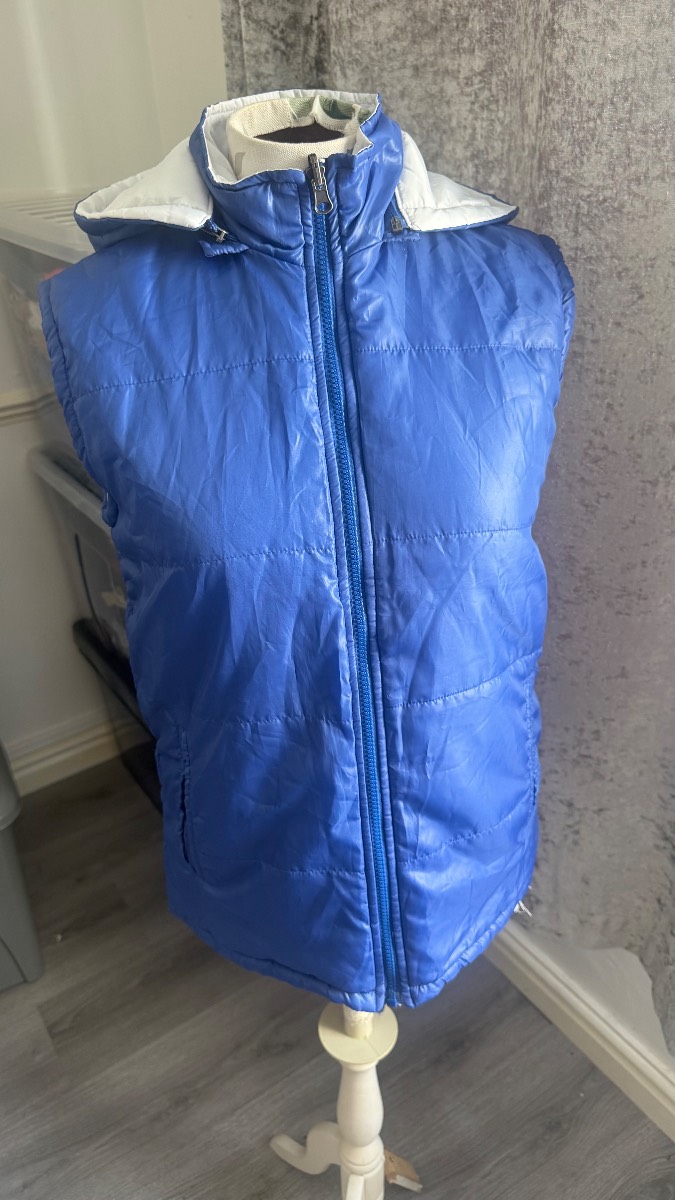 People Blue Hooded Padded Gilet Size S