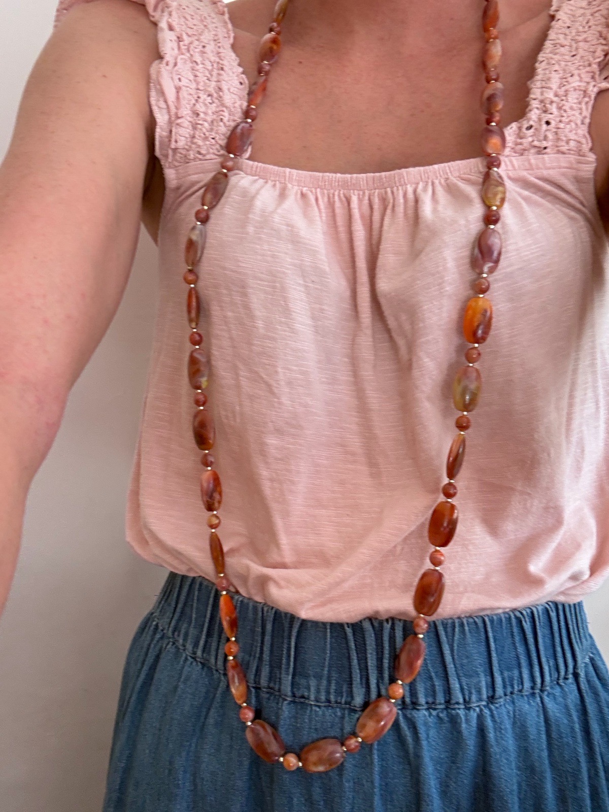 Beaded necklace boho long length retro vintage style