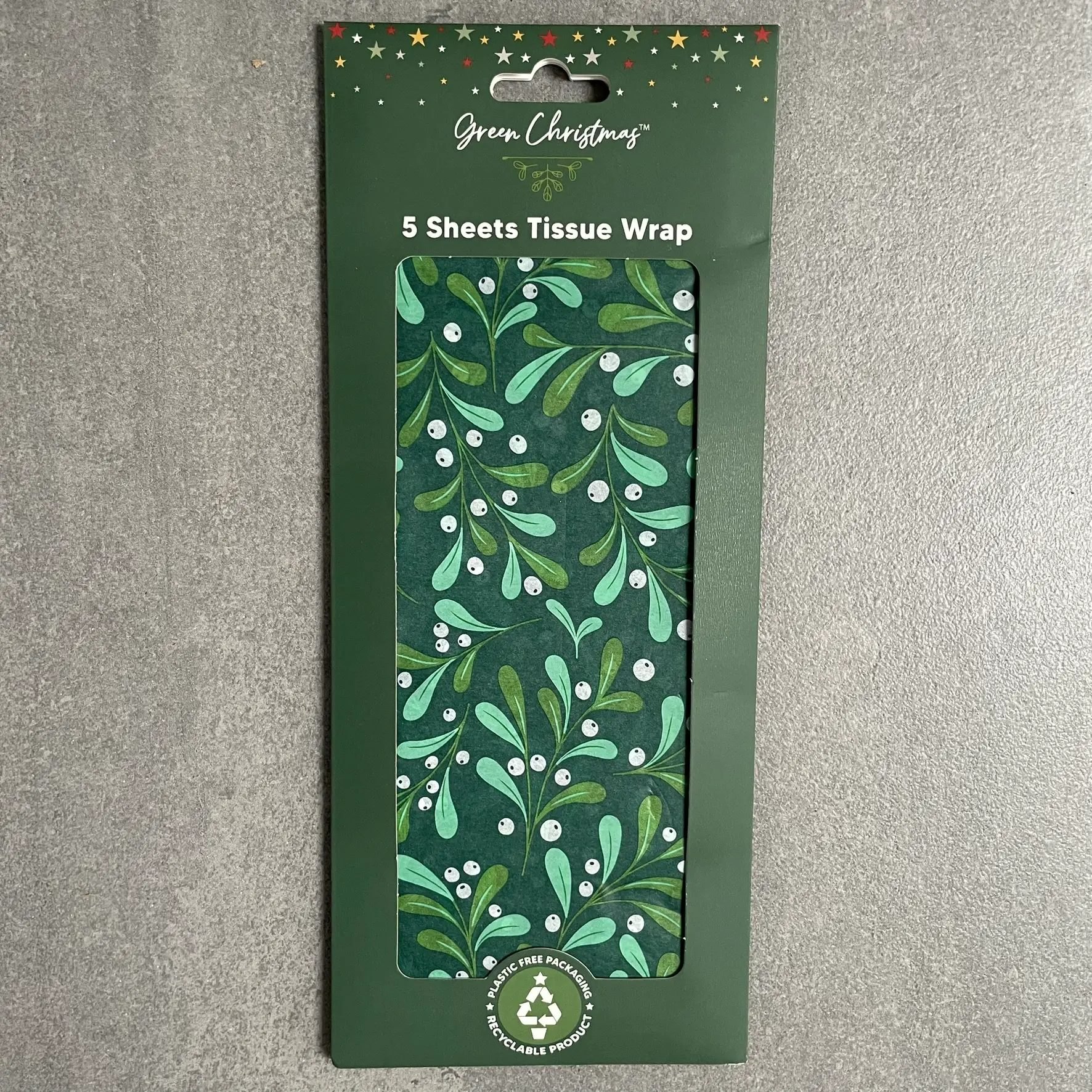 Green Mistletoe Christmas Tissue Paper (5 Sheets) for Wrapping Presents and Gifts etc