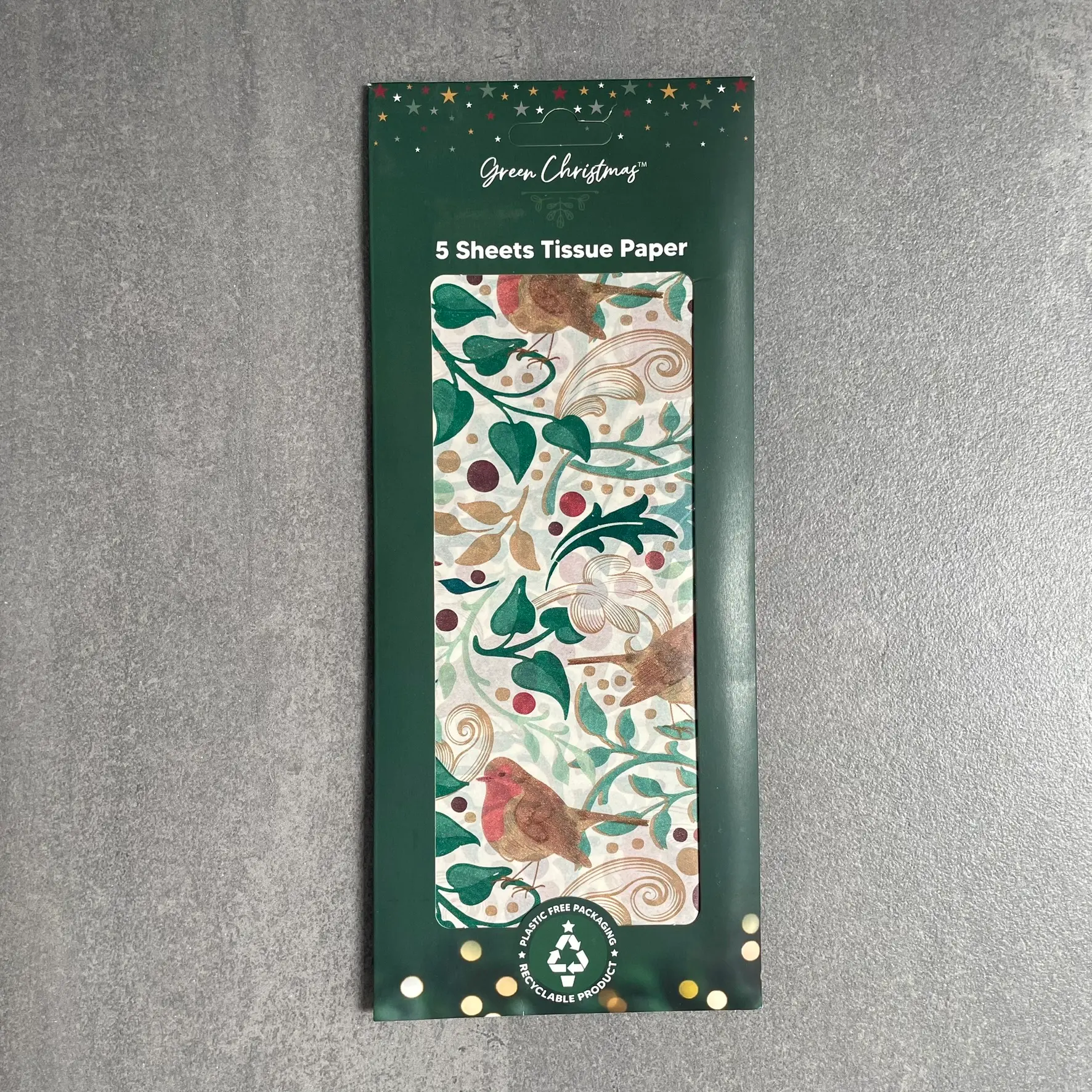 Robin & Leaves Christmas Tissue Paper (5 Sheets) for Wrapping Presents and Gifts etc