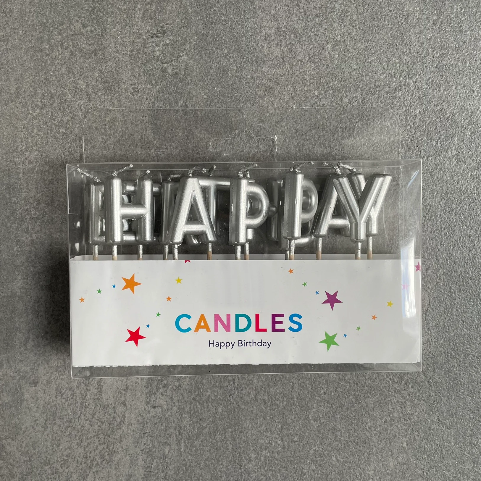 HAPPY BIRTHDAY Silver Party Candles Cake Topper