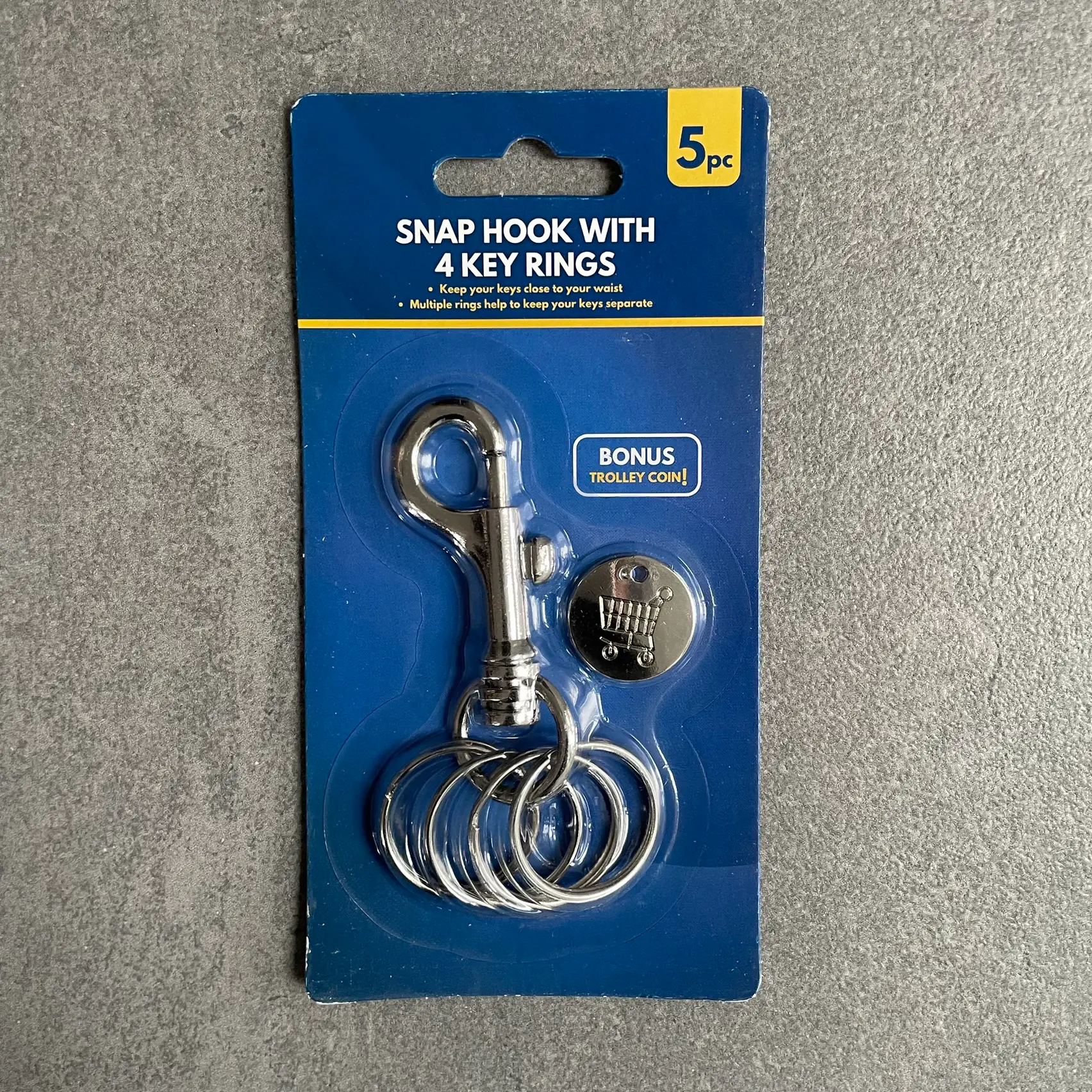 Snap Hook with 4 Keyrings Key Ring Holder Slide Hooks with Trolley Coin