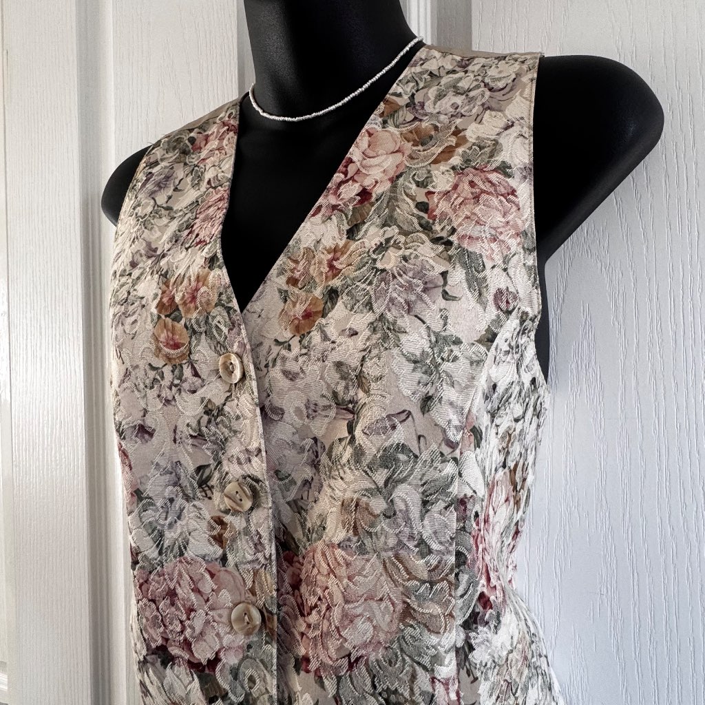 Vintage St Michael Floral Tapestry Waistcoat Vest 90s Size 14