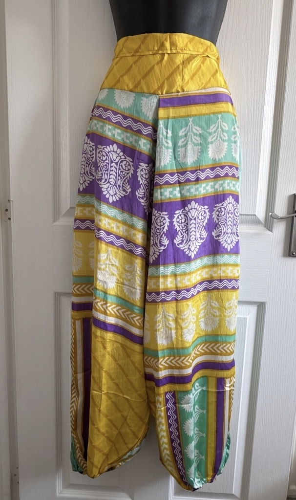 Gold Hill Conscious 100% Silk Festival Patterned Trousers Boho Joggers (UK8-10)