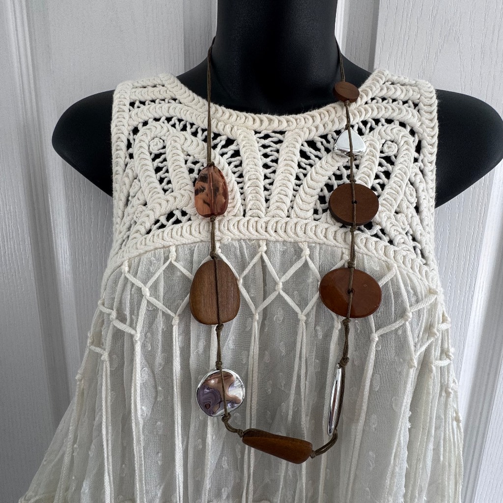 Zara Woman Cream Crochet Lace Boho Tiered Smock Dress (UK8-10)