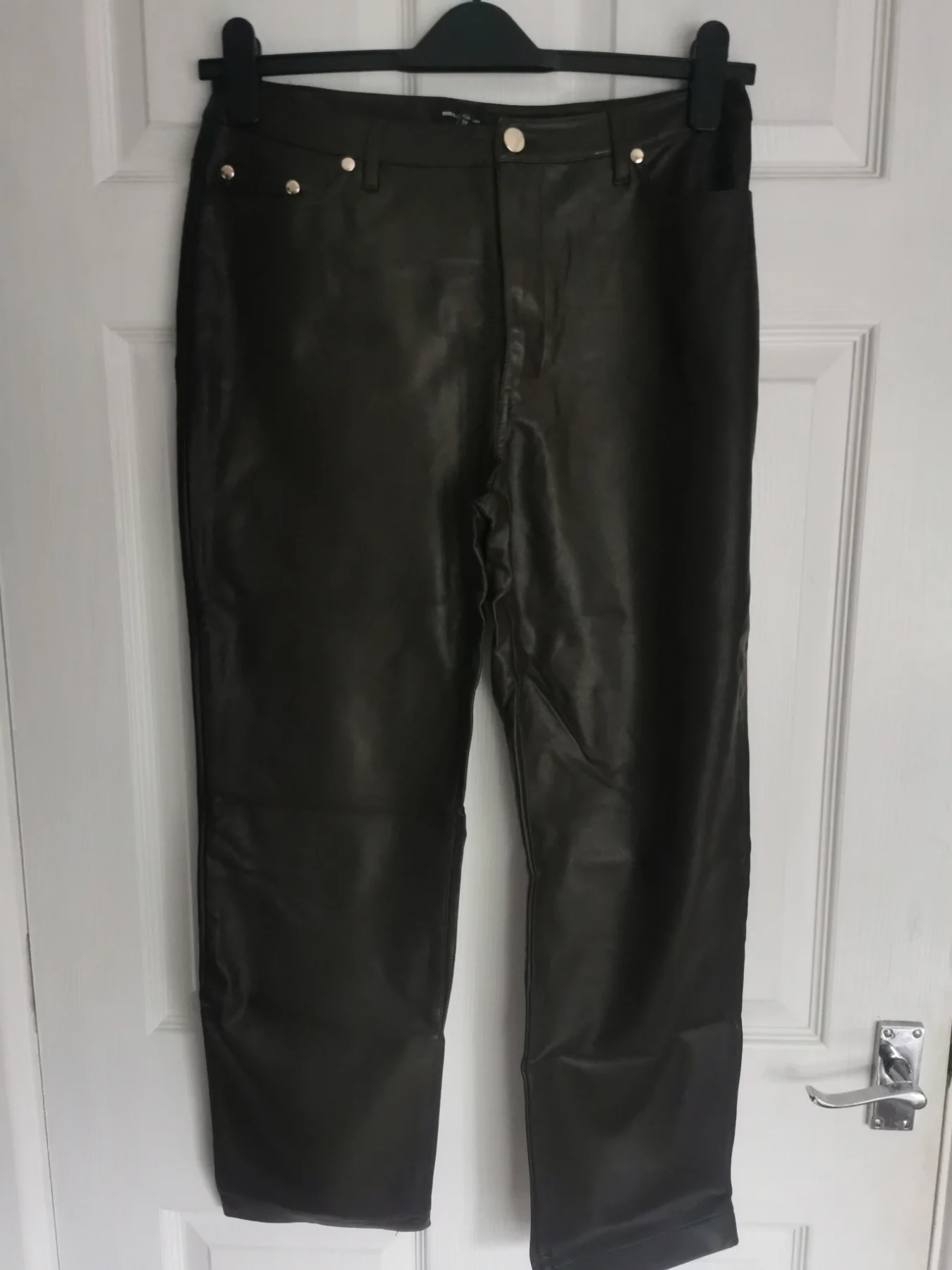 River Island chocolate brown faux leather trousers size 12