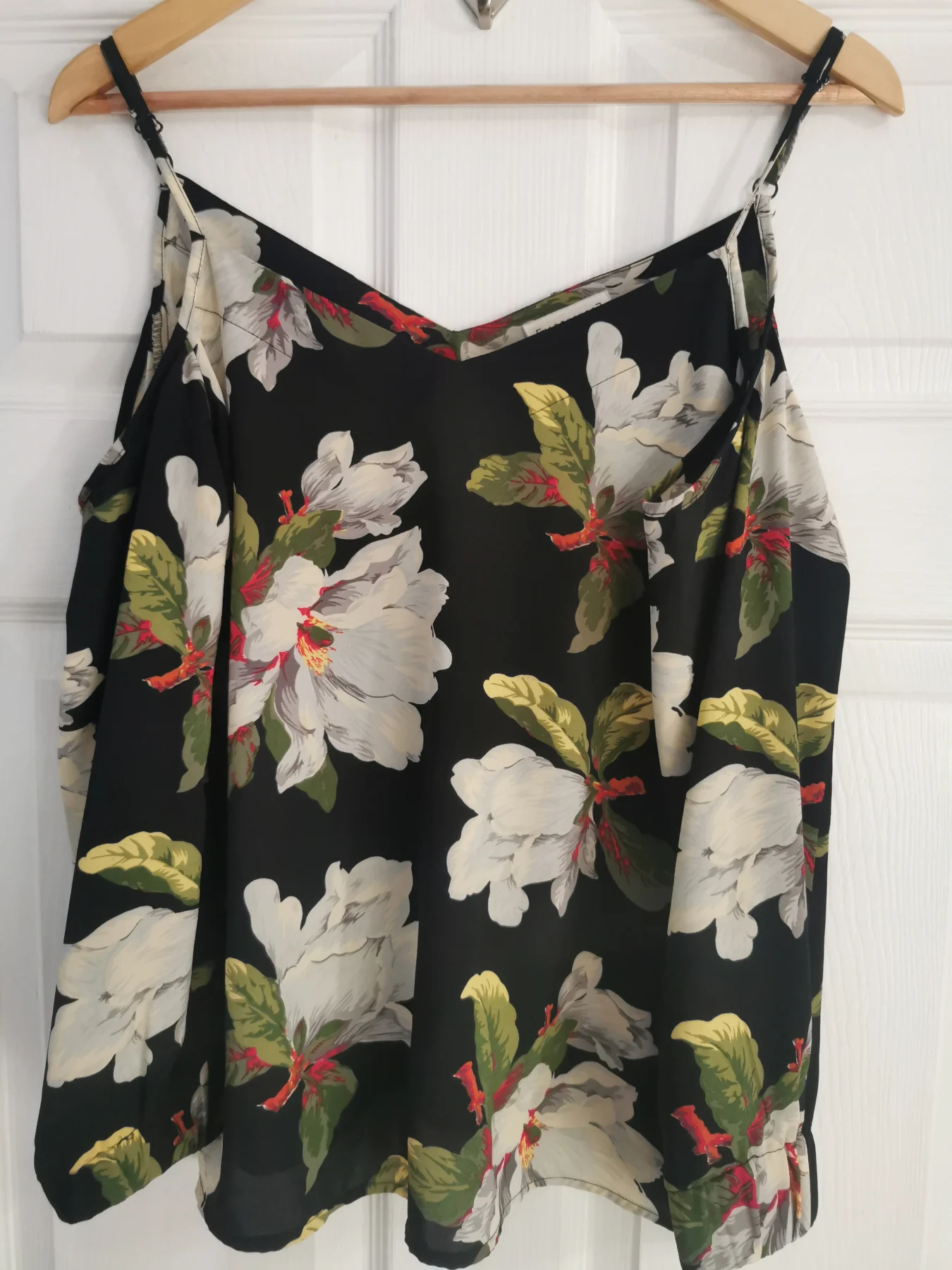 Warehouse black floral cold shoulder top size 10
