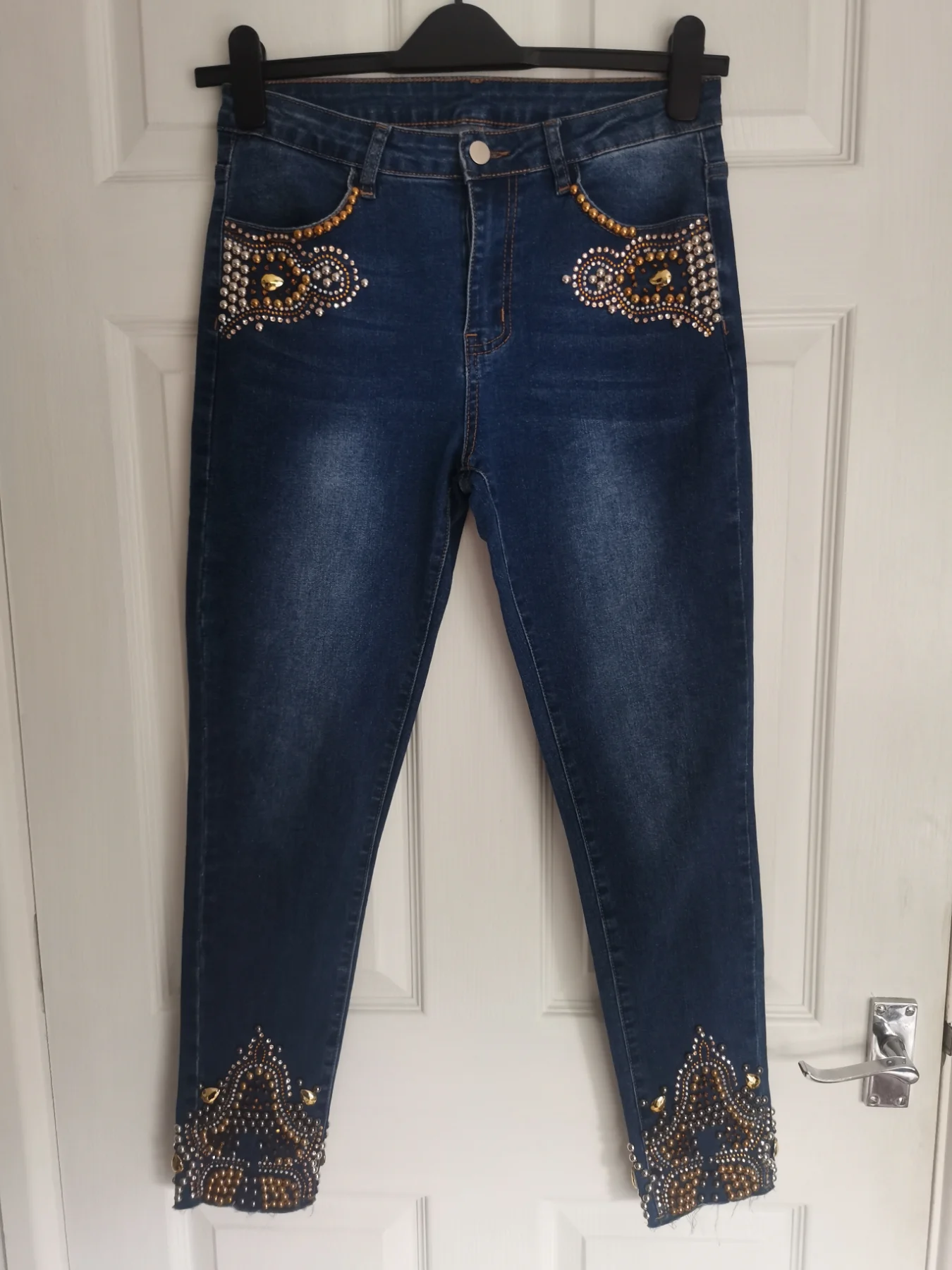 Shein embellished beaded ankle grazers jeans size large