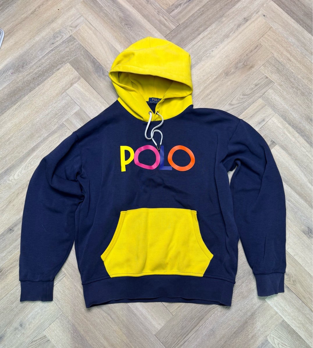 Polo Ralph Lauren Men's Colorblock Double-Knit Rainbow Logo Hoodie Size Medium