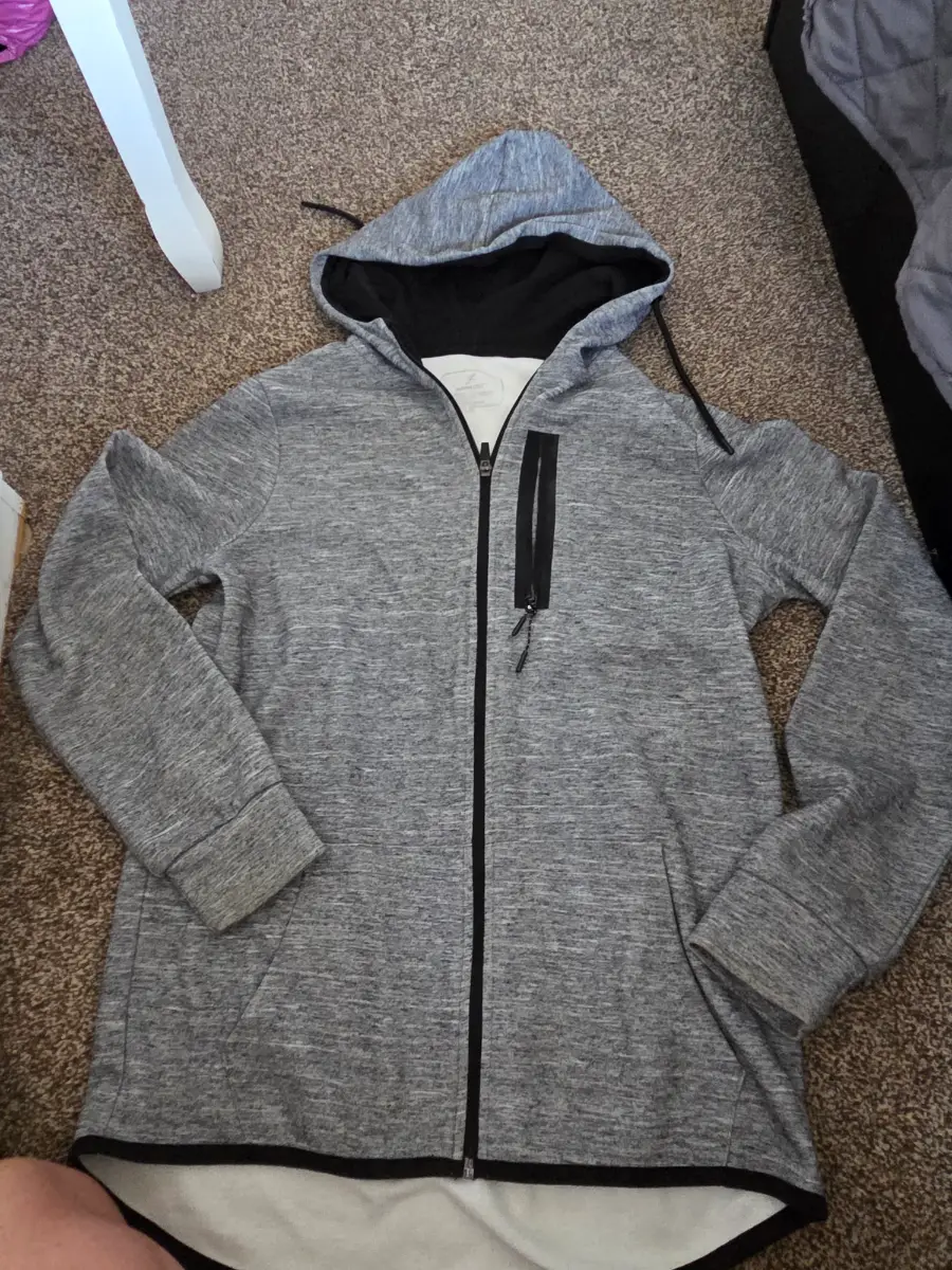 Mens Small Grey Technical Workout Zip Hoodie  Gym Activewear