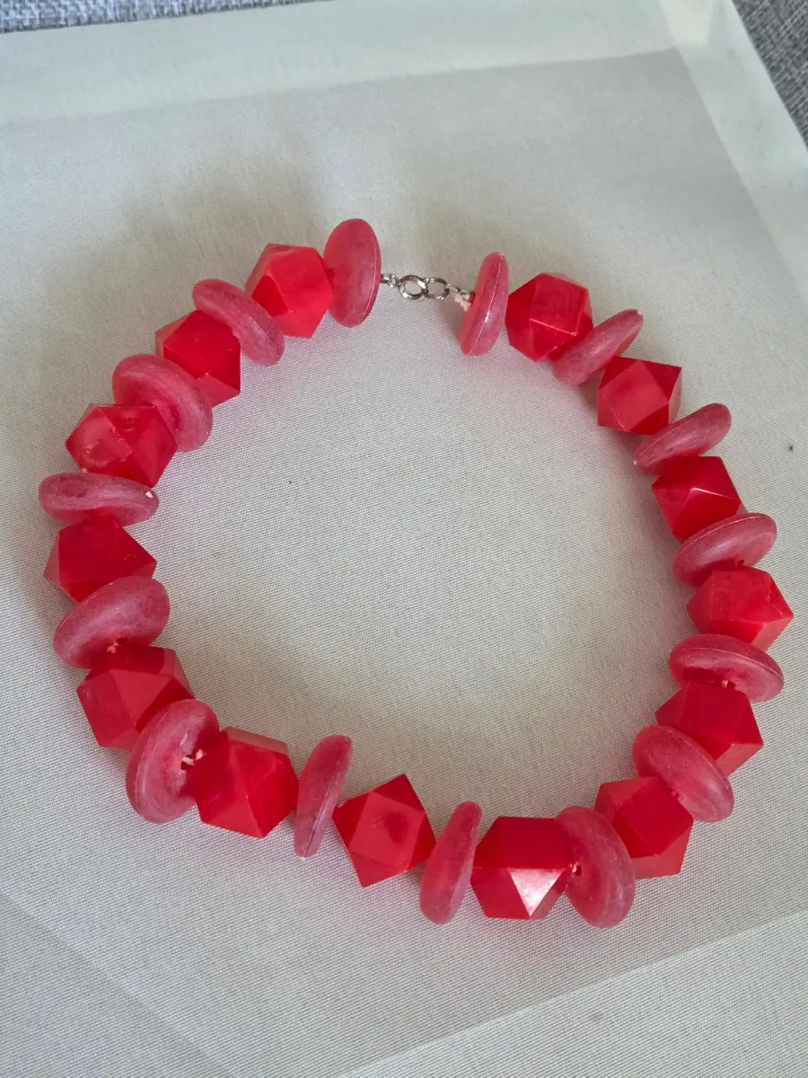 Bright Red Faceted Bead Necklace christmas guft