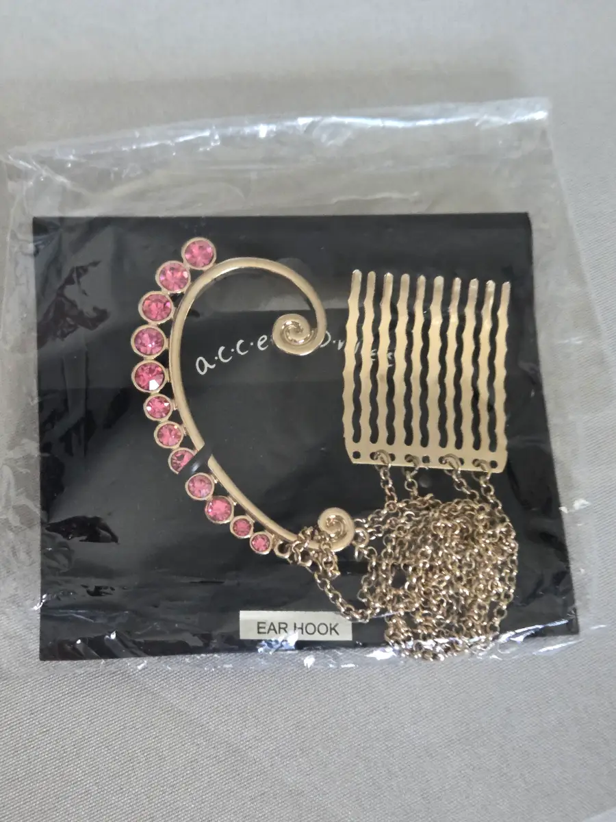 Accessorize Gold Tone Pink Crystal Ear Cuff with Chain Hair Slide — New christmas birthday gift