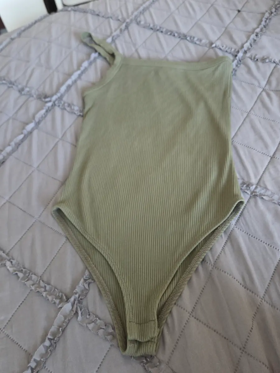Primark Khaki Ribbed One Shoulder Bodysuit — Size XS