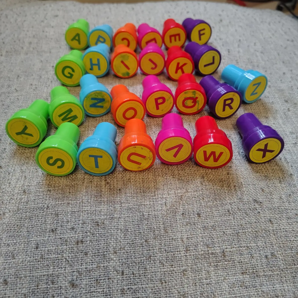 Colorful Pre-Inked Alphabet Stamps Kids Learning Craft Toy Bundle