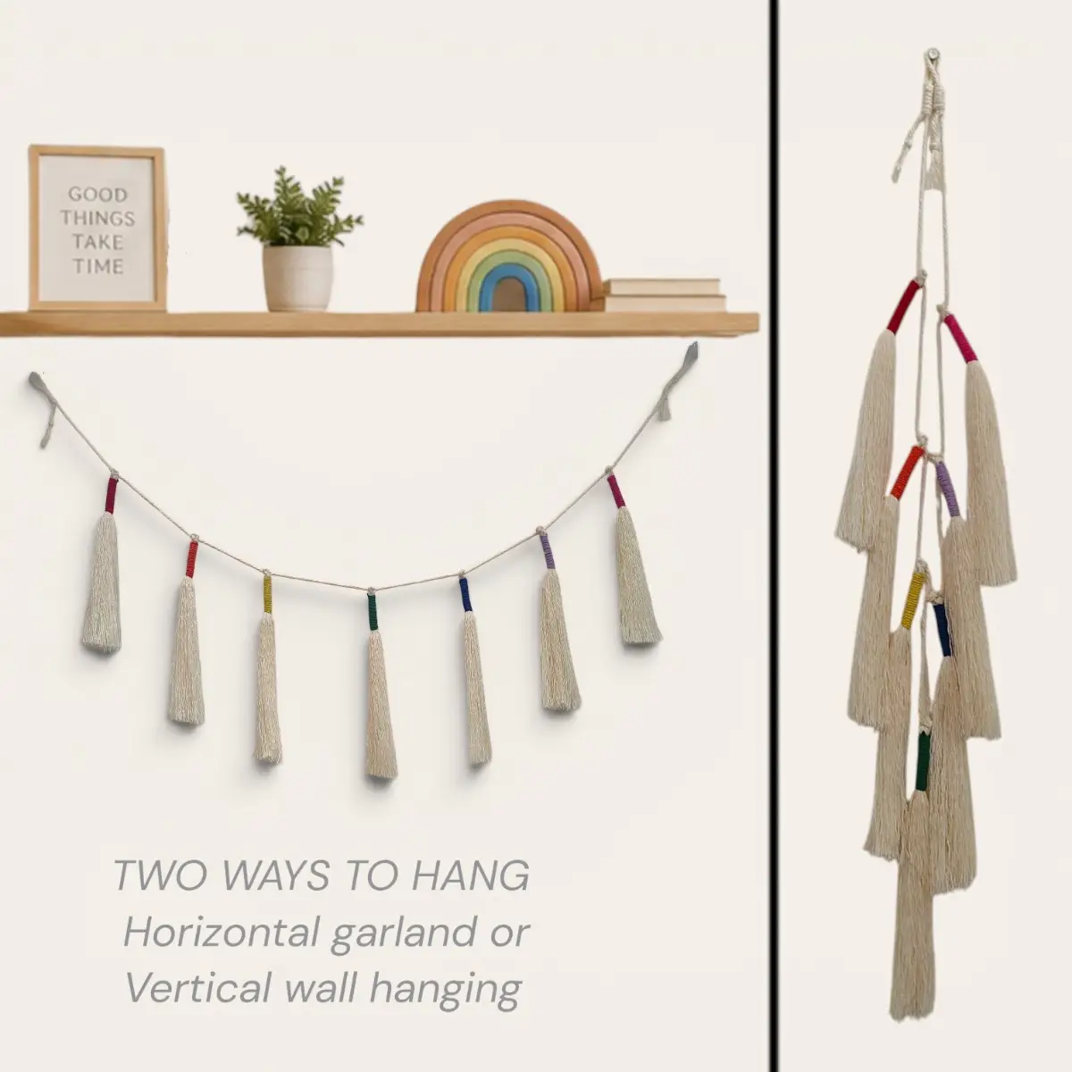 Macrame Rainbow Accent Tassel Bunting Wall Hanging