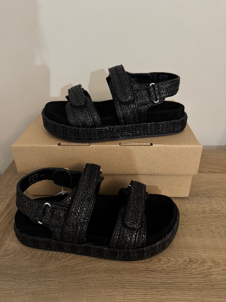 Simply Be Black Wide Fit Raffia Chunky Footbed Sandals