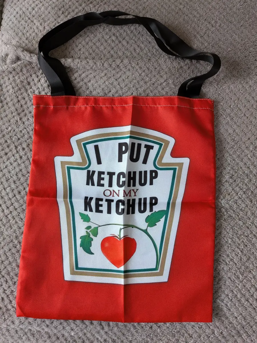 Ketchup Quote Tote Bag • “I Put Ketchup on My Ketchup” • Funny Red Polyester Shopper • New
