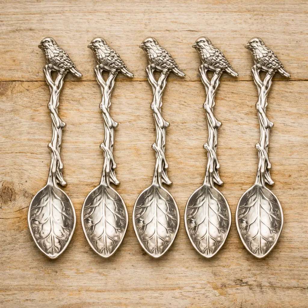Set of 5 Bird On A Branch Metal Spoons – Decorative Tea & Coffee Spoons