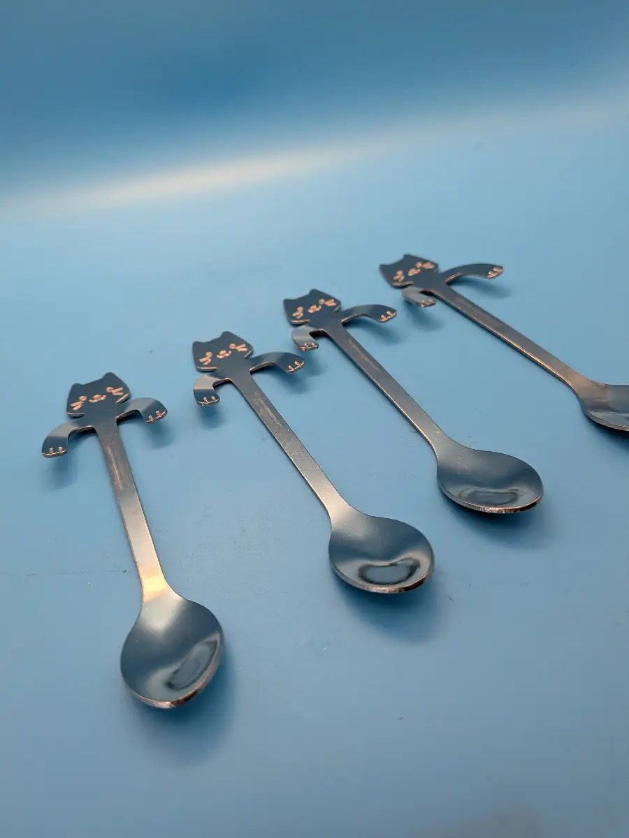Cat-Shaped Stainless Steel Spoons / Drink Stirrers – Set of 4