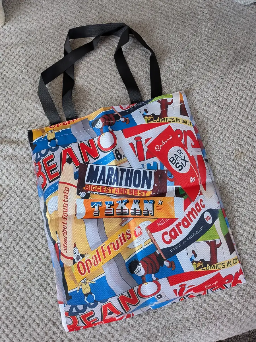 Retro Style British Candy & Comic Collage Tote Bag