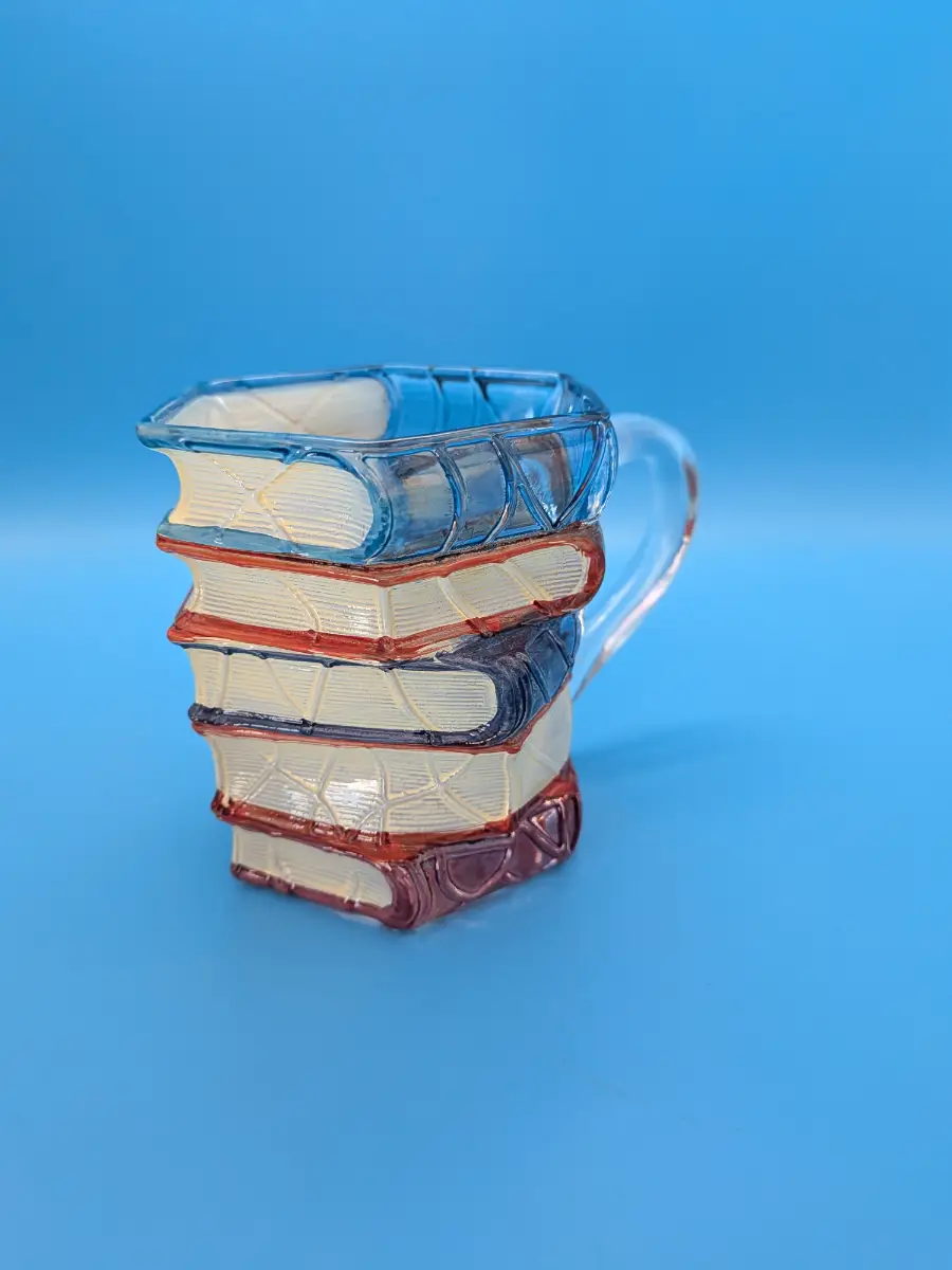 Stack of Books Glass Mug, Unique Bookworm Coffee Mug, Literary Gift for Book Lovers, Novelty Tea Cup