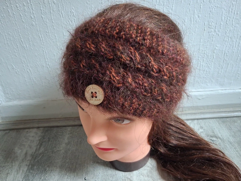 (K337) Hand Knitted Merino and Mohair Brown Shades Headband