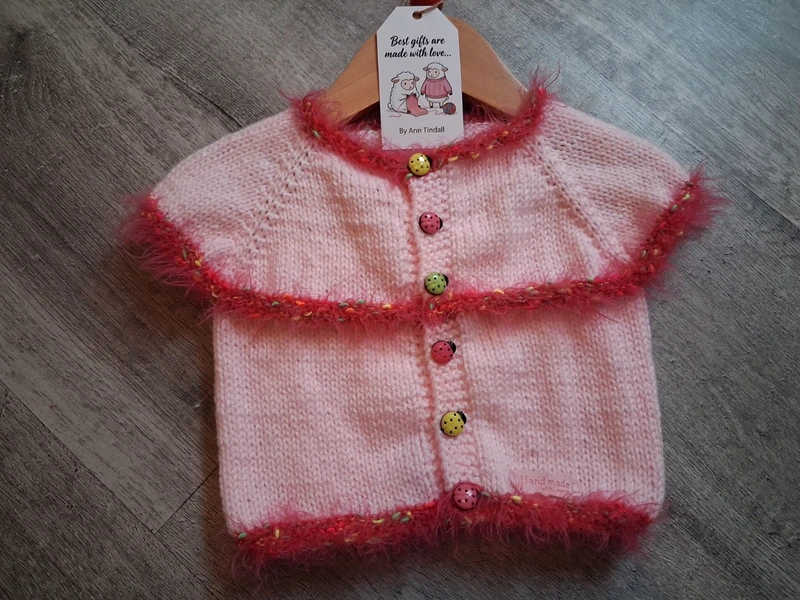 (K361) Unique Hand Knitted So Soft Baby Cardigan Approx 6 Months Chest 20"