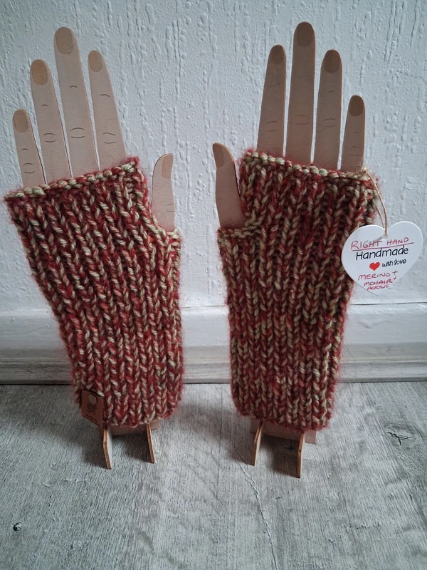 (K380) Soft Fingerless Gloves Hand Knitted in Merino, Soft Mohair and Acrylic mix