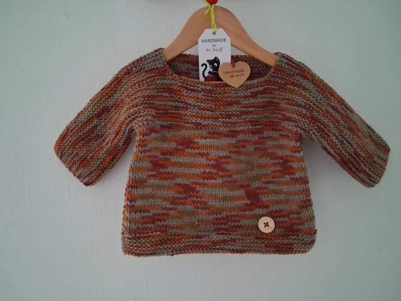 (K327) Rustic Hand Knitted Unisex Baby/Toddler Smock Style Pullover Sweater Chest 23"