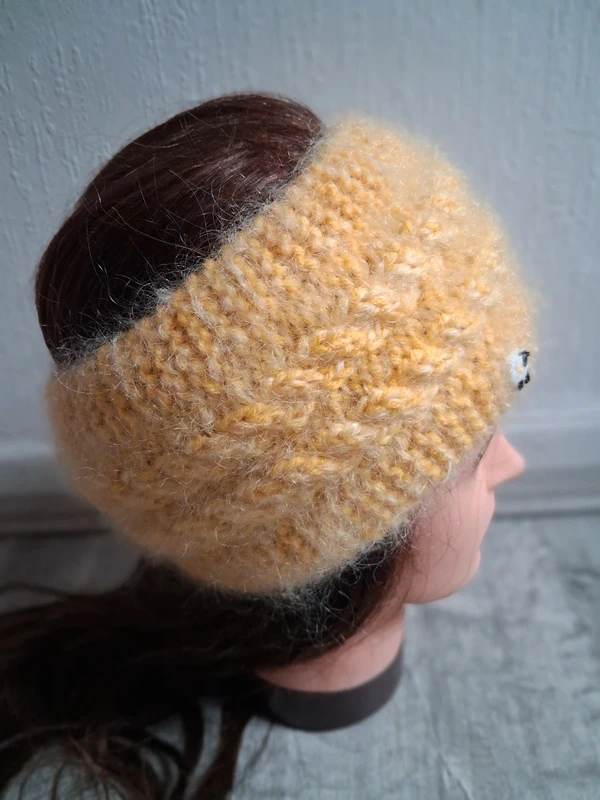 (K338) Hand Knitted Thick Cosy Merino & Mohair Headband / Ear Warmer