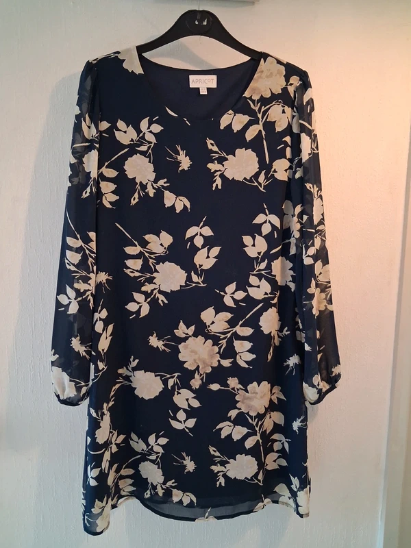 Size 12 Apricot Dress Navy Blue, Beige & Cream Good Condition