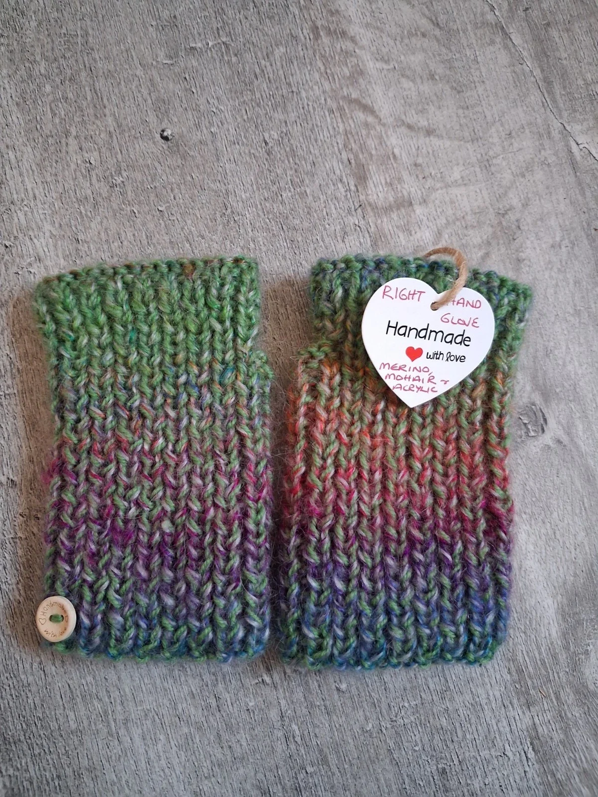 (K381) SMALL Rustic Fingerless Gloves Hand Knitted Merino, Mohair & Acrylic Mix