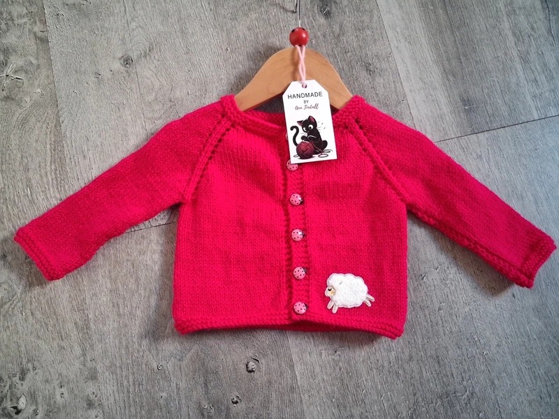 (K355) Hand Knitted Bright Fuschia Pink Cardigan Chest 21" Size approx 6-9 Months